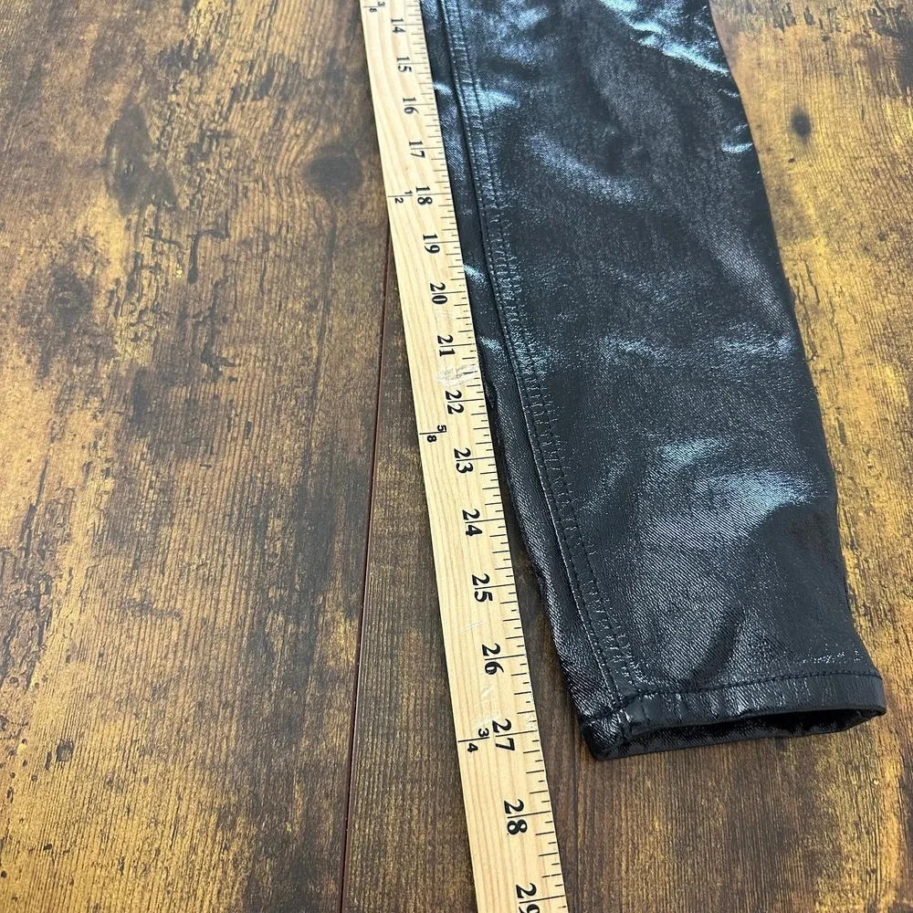 Free People Phoenix coated pants 26 black shiny high rise button fly mob wife - Picture 11 of 12
